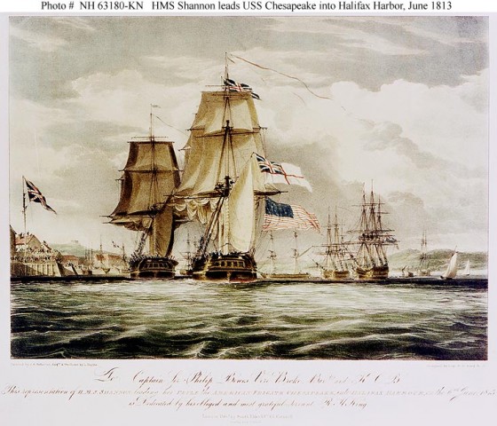 HMS Shannon holuje zdobytą fregatę Chesapeake do portu w Halifaksie (1813)