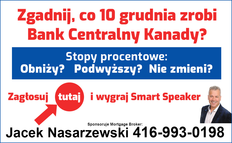 Przewiduje się, iż Bank Kanady utrzyma stopę bazową bez zmian. Odgadnij decyzję Banku i wygraj smart speaker