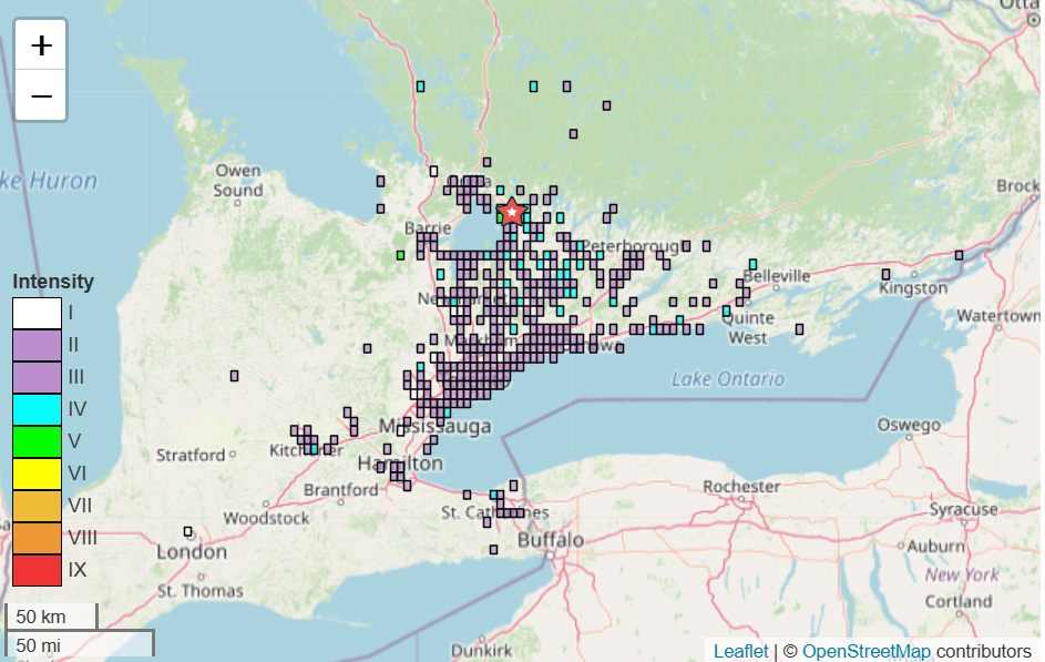 Trzęsienie ziemi w pobliżu Orillii