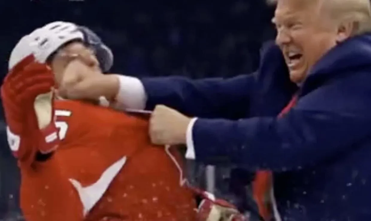 Trump zamieścił film jak bije kanadyjskich hokeistów