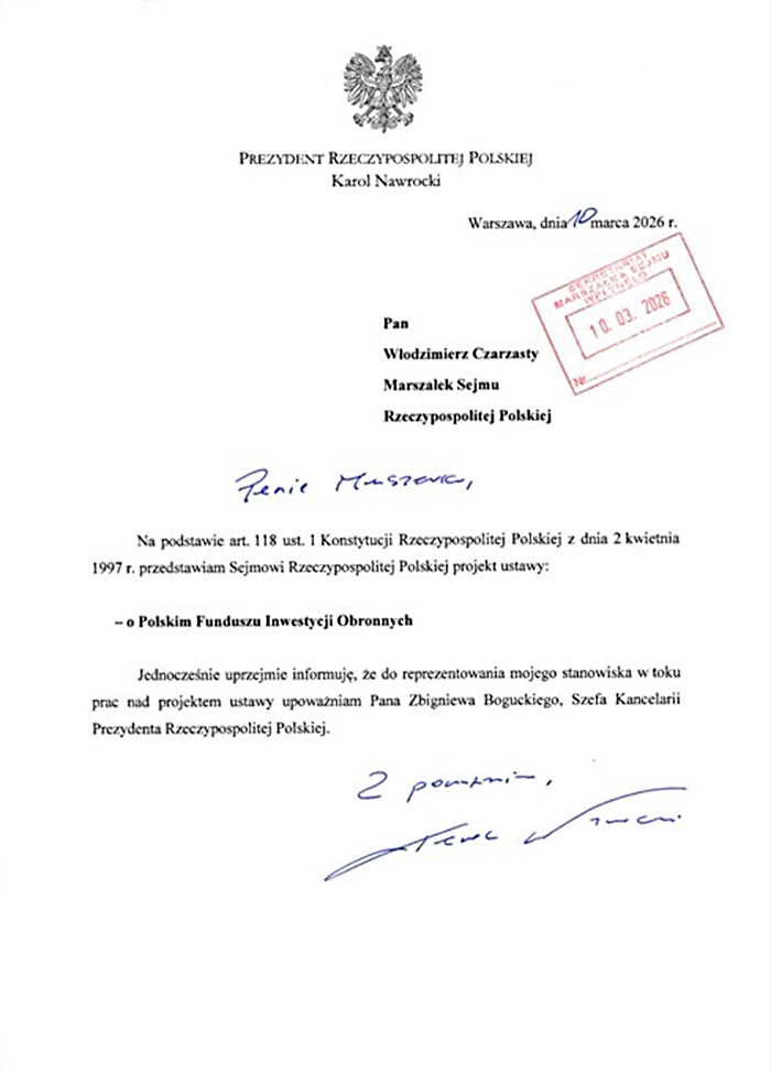 Prezydencki projekt „Polski SAFE 0 proc.” trafił do Sejmu