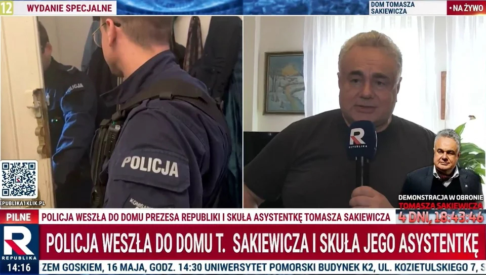 Policja w mieszkaniu Tomasza Sakiewicza. Szef Republiki mówi o „bandyckim napadzie”